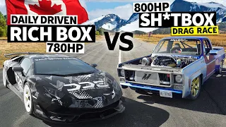 DDE’s 780hp Lamborghini Aventador SVJ vs 800hp Chevy C10 // THIS vs THAT