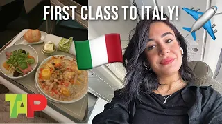 my 1st FIRST CLASS international flight! | chicago to naples, italy VLOG
