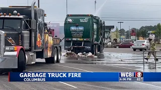 Garbage truck catches fire in Columbus Kroger parking lot