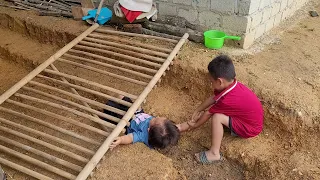 Mother and son dug around the kitchen to make it larger.  to care for and feed the ducks.