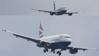 A319-100 G-DBCD British Airways planespotting Landing gear on approach to Heathrow flying high plane