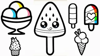 Ice Cream , How To Draw An Ice Cream  , Popsicle, Rainbow Drawing , Con Ice Cream, Drawing, Coloring