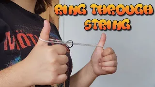 Close up magic: Ring through string with tutorial and string magic trick or ring through rubber band
