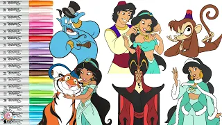 Disney Princess Jasmine Coloring Book Compilation Jasmine Aladdin Rajah Genie Jafar Abu