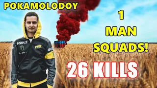 POKAMOLODOY - 26 KILLS - 1 MAN SQUADS! - SCAR + Mini14 - PUBG