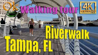 4K Riverwalk Tampa Florida - Walking Tour with Stereo City Sounds