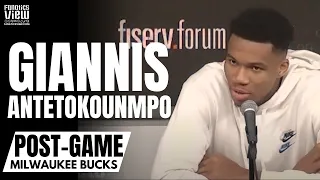 Giannis Antetokounmpo Reacts to Bucks Getting Their Rings: "That Banner Is Always Going To Be There"