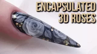 Encapsulated 3D Acrylic Roses - Extreme Stiletto Sculpted Nail Design