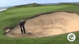 How to repair pitch marks, replace divots and rake a bunker.