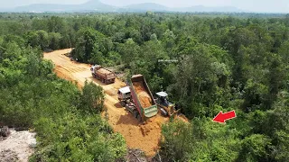 Part 1| Technique Skill Operator Road Building in Forest Dozer Komatsu D61EX Push Soil Leveling