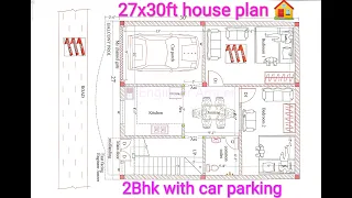 27x30 पूर्व मुखी 2bhk मकान का नक्शा कार पार्किंग के साथ ,27x30 house plan 2bhk with car parking,Ghar