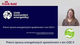 Eliška Beranová: Právní úprava energetických společenství v lex OZE II