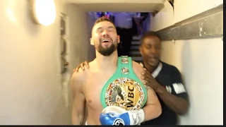 TONY BELLEW MOMENTS AFTER DESTROYING MAKABU TO BECOME WBC CHAMPION -*EXCLUSIVE BEHIND THE SCENES*