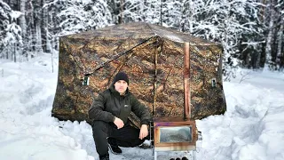 Winter Camping In Russian Bear Hot Tent | Alone in the winter Forest