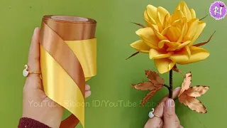 DIY How to make satin ribbon flowers rose easy