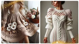 Hand knitted with wool ladies dress #crochet #beautiful #design