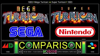 Mega Turrican vs Super Turrican (Sega Genesis vs SNES) Side by Side Comparison | VCDECIDE