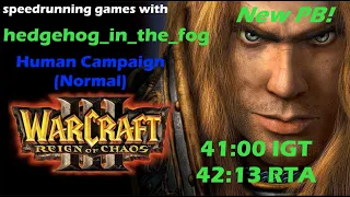 Warcraft 3 RoC Human Campaign Speedrun Any% Normal. 41-00 IGT (42-13 RTA). 6th World place.