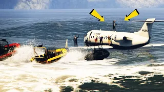 Passenger Airplane Crash Emergency Landing On Water and Rescue Team Rescues Survivors in GTA 5