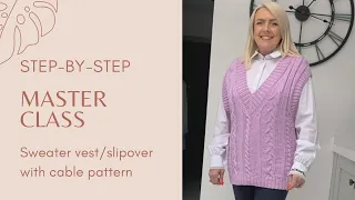 Sweater vest with braids | How to knit a vest | Knitted sweater vest | Classic V-neck vest