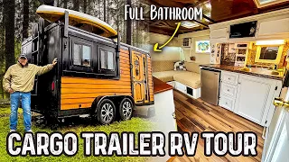 INSANE Cargo Trailer 7x14 Camper Conversion | Full Bathroom & Shower