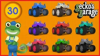 Counting Monster Trucks With Gecko | Gecko's Garage | Educational Videos For Toddlers | Truck Videos