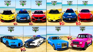 Bugatti Chiron vs Police Mercedes vs Rolls Royce Phantom vs Lamborghini Huracan  - GTA 5 Compilation