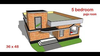 5 bedroom best simple house plan design II 36x48 ghar ka naksha II 5 bhk house plan with puja room