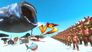 Carnivorous Dinosaurs Ft Aquatics Team VS Ogre Lord Army - Animal Revolt Battle Simulator