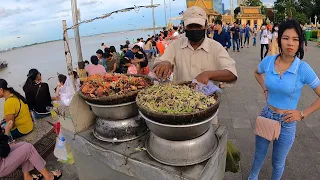 Sunday Phnom Penh Walking tour at Riverside - Cambodian food 4K