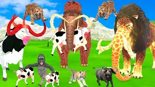 Giant Tiger Vs Monster Lion Mammoth Vs 3 Buffalo's Bull Attack Cow Tiger Cub Saved By Woolly Mammoth