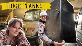 Installing a Large WATER TANK into Mercedes Vario overlander CAMPER VAN conversion  #vanlife