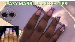 FRENCH TIP NAILS GEL POLISH MARBLE NAIL ART!| HOW TO MARBLE WITH GEL POLISH