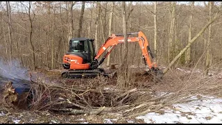 Clearing Land, Digging Stumps with Kubota KX057 4 Excavator #1012