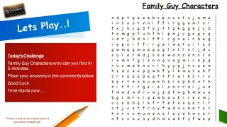 Let’s Play Word Search with a twist puzzle game. Family Guy Characters who can you find in 5 minutes