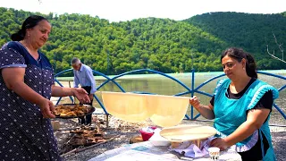 Caught Fish in Lake Nokhur we Cooked Khinkal with Chicken in Nature