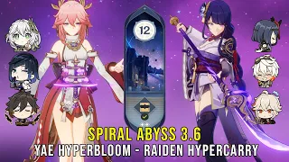 C0 Yae Hyperbloom and C0 Raiden Hypercarry - Genshin Impact Abyss 3.6 - Floor 12 9 Stars