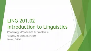 Introduction to Linguistics: Lecture 4 Phonology I