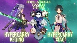 Hypercarry Keqing & Xiao - Genshin Impact - Spiral Abyss - Floor 12 - 9 Stars - 3.6