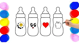 Baby Milk Feeding Bottles Drawing Colouring and Painting for Kids and Toddlers 👶🏻 how to draw a baby