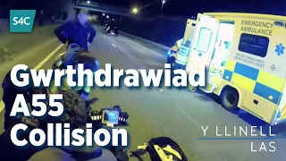 Ymateb yr heddlu i wrthdrawiad difrifol A55 | Serious car crash on A55, north Wales | Y Llinell Las