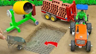 Diy tractor making concrete road contruction | Diy heavy tractor with full bricks loading | @Sunfarm