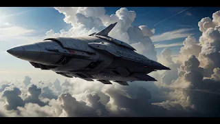 The arrival of enterprise spaceships. Alien space technology in the clouds. AI 4K UHD.