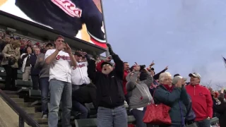 Watch as Indians fans celebrate the Tribe's home opener win in the bottom of the 10th inning