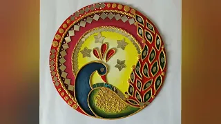 PEACOCK LIPPAN ART || ART AND CRAFTS|| mirror craft