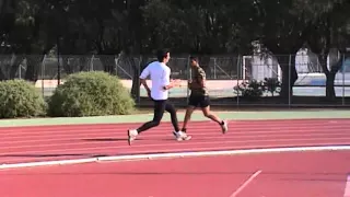 High jump running drill - Low knee skip on a steep curve