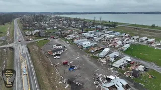 Drone video from Ohio State Highway Patrol shows tornado damage in Logan County