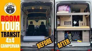 ROOM TOUR: 4x4 off grid CAMPERVAN | Sleeping for 4 in a short 130" Transit awd | OFF TOUR Your Cars