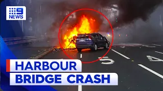 Driver of stolen car pleads guilty over fiery Sydney Harbour Bridge crash | 9 News Australia