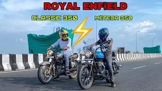 ROYAL ENFIELD METEOR 350 vs CLASSIC 350 | Drag Race | Top End Test | Review for Bullet Lover's